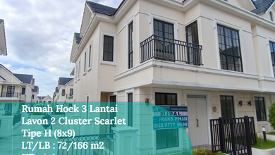 Dijual Rumah Hoek 3 Lantai Lavon 2 Cluster Scarlet, Tipe H 8x9 
