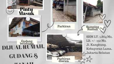 Tanah Bangunan Rumah Gudang di Jl. Kangkung Kebayoran Lama, Jakarta Selatan.