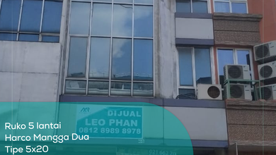 Ruko 5 Lantai Harco Mangga Dua, Tipe 5x20, LT/LB 107 / 441 m2, HGB