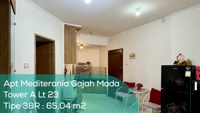 Apartement Mediterania Gajah Mada Tower A Lt 23, 3BR, Full Furnished, SHM