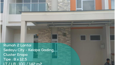 Rumah 2 Lt Sedayu City, Tipe 8x12,5, KT/KM 3+1/3+1, Non Furnished