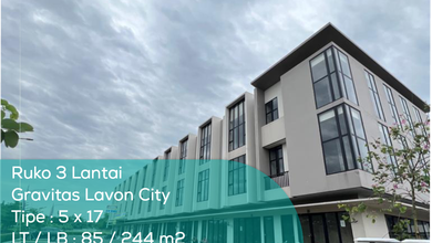 Ruko 3 Lantai Gravitas 02 Lavon City, Tipe 5X17, Lt/Lb 85/244 M2, Non Furnished